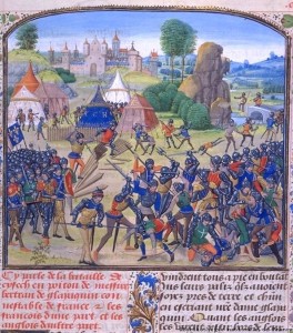bataille de Chizéentre Français et Anglais (1373).(BNF , FR 2643)Jean Froissart, ChroniquesFlandre, Bruges XVe s. (170 x 200 mm)